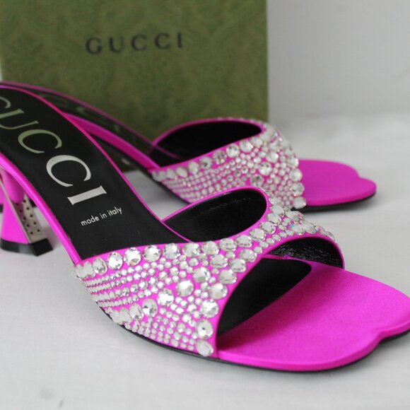 NWB Gucci Jeweled Beaded Raso Seta Fuchsia Heels Sandals 40 749663 - Picture 2 of 10